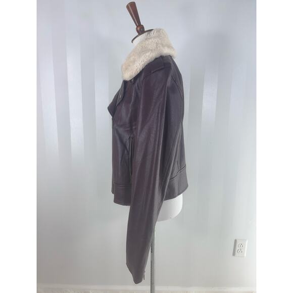 A NEW DAY Burgundy Faux Leather Zippered Jacket w/ Faux Fur Collar - Picture 3 of 12